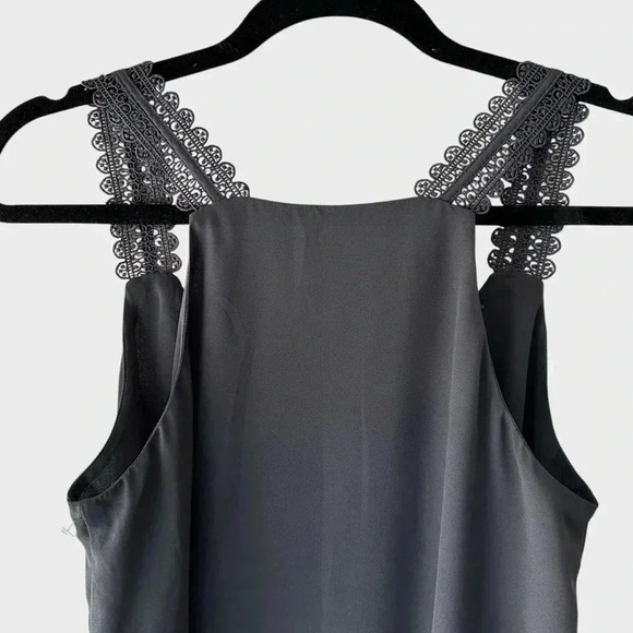 LOFT NWOT FLOWING LACE STRAP V-NECK GRAY TOP FULLY LINED | PETITE SMALL - Picture 6 of 9